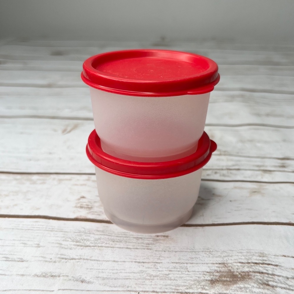 Tupperware Smidget 2" Containers Red Clear Small 1oz Set of 2
